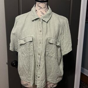 Nicole Miller Green Boxy Short Sleeve Button Down